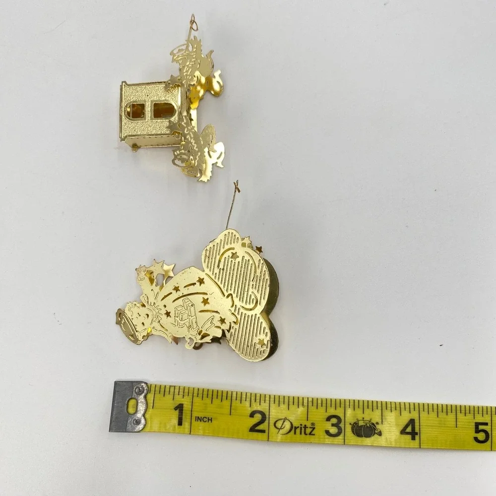 Vintage Gold Filigree Metal Angel and Carriage Christmas Ornament Set‎ 5pc